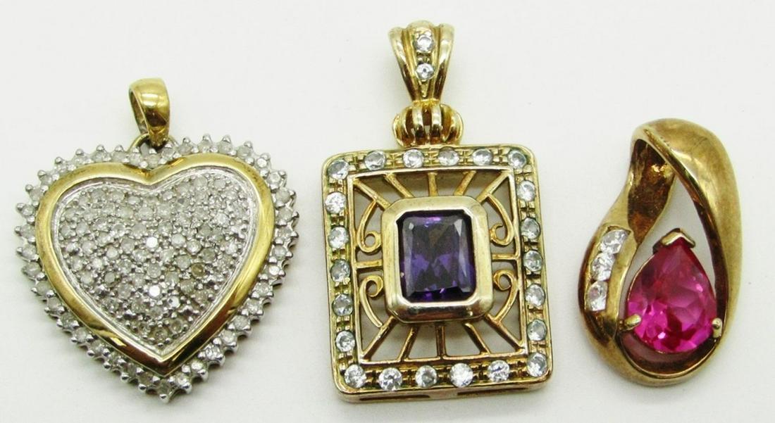 (3) GOLD TONED STERLING PENDANTS: PRETTY LOT - 12 dwt