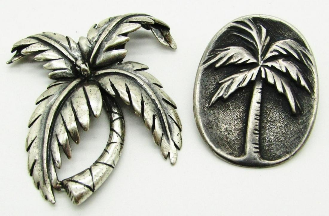 (2) PALM TREE STERLING PENDANTS: (1) STAMPED "JA" 925 - 14 dwt TOTAL