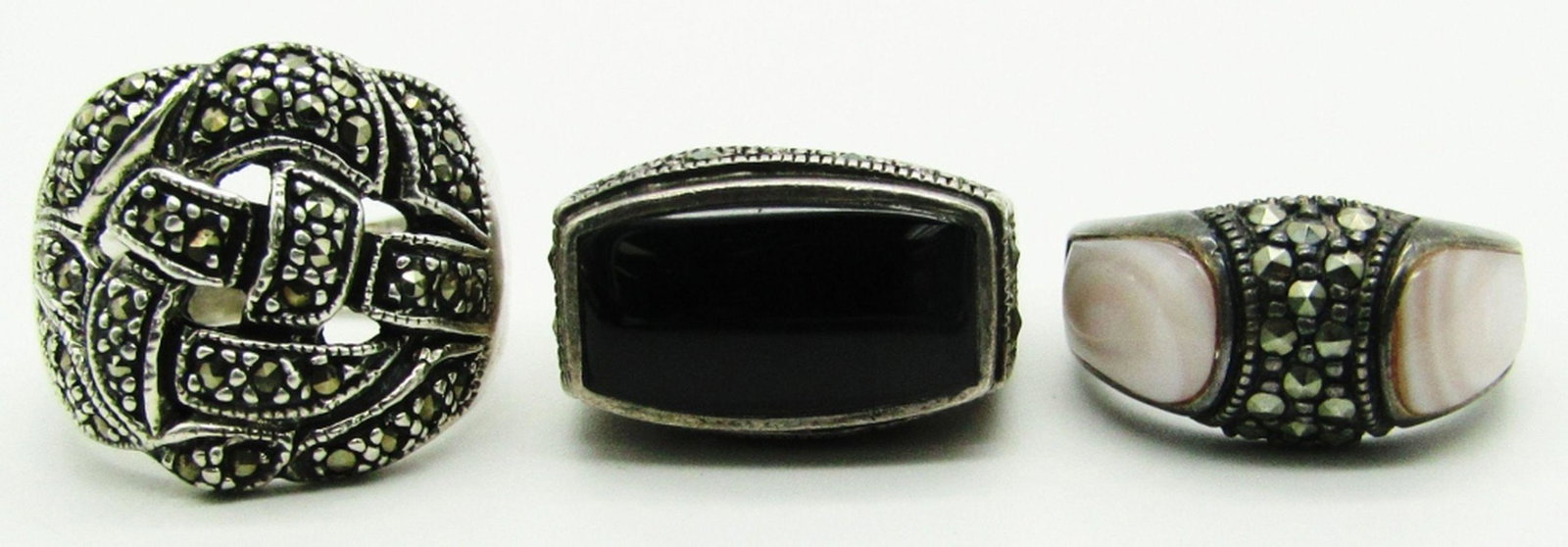 (3) MARCASITE STERLING RINGS: SIZES 6-8 (12 dwt)