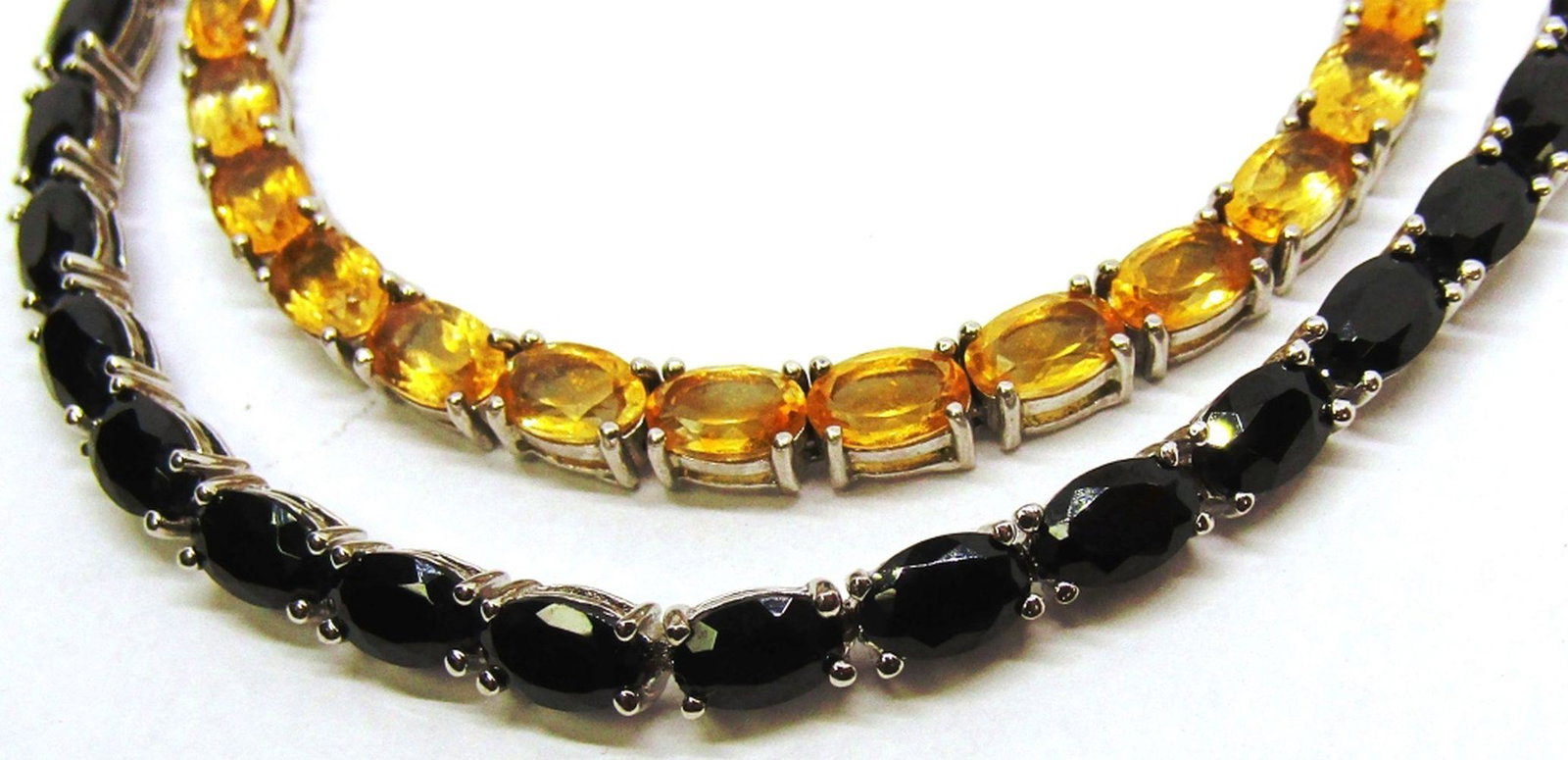 (2) 8 INCH STERLING TENNIS BRACELETS: CITRINE AND BLACK ONYX - 16 DWT