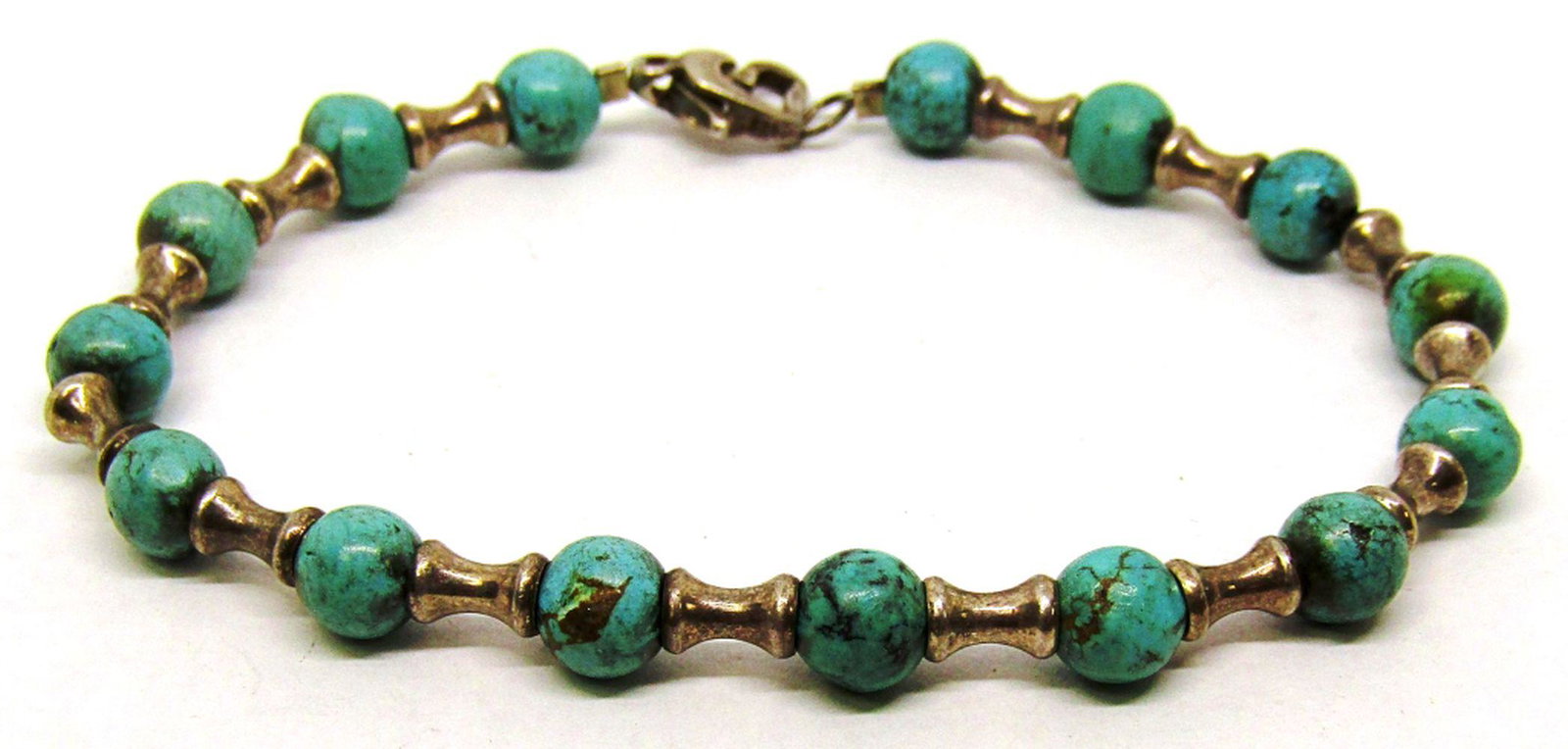 .925 TURQUOISE BEADED 7.5 INCH BRACELET!: 5 DWT
