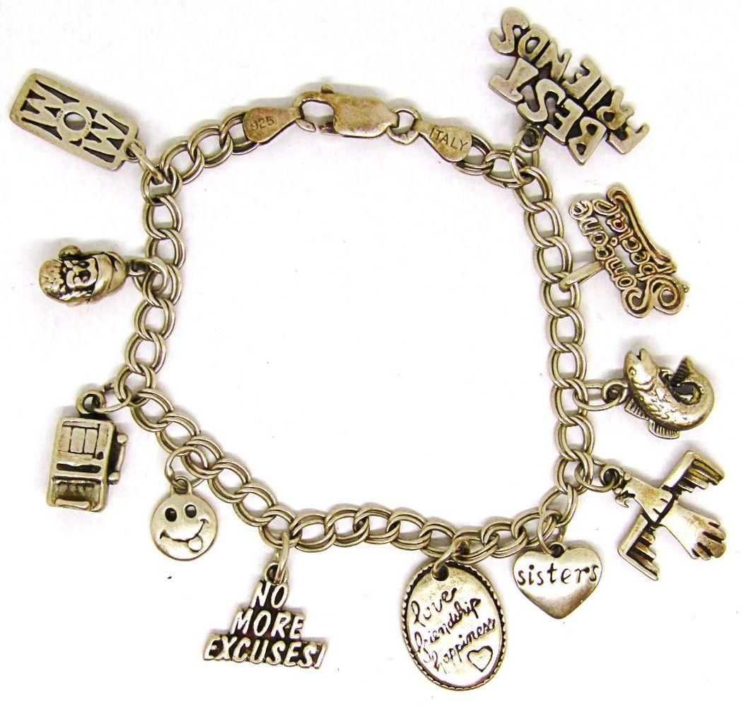 .925 STERLING SISTER CHARM BRACELET: 15 DWT