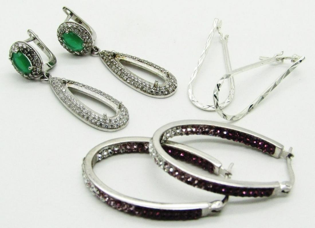 (3) Pairs of Sterling Pierced Earrings!: Marked JEM 925 Malaysia, S925, 925; Measures 1.5 Inches - TOTAL 9.5 dwt