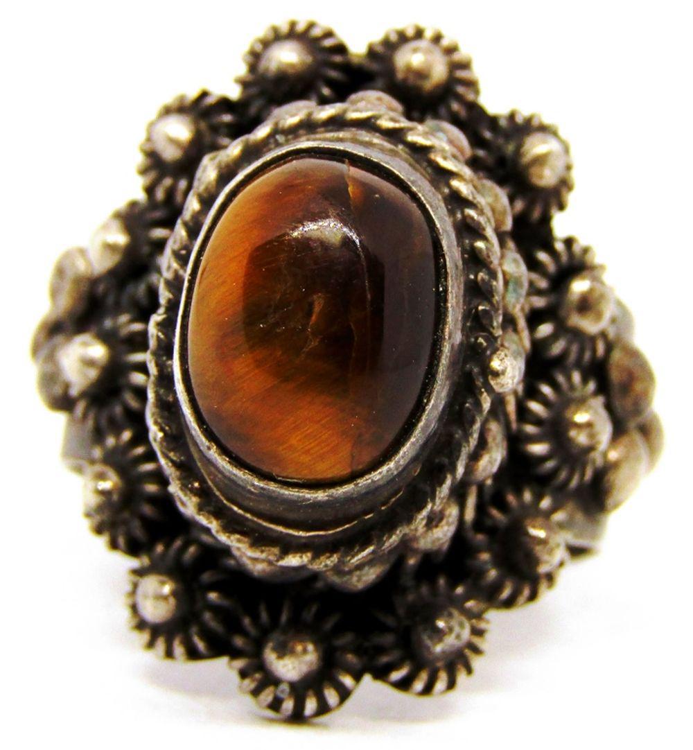 VINTAGE STERLING TIGER EYE POISON RING (1 of 6)