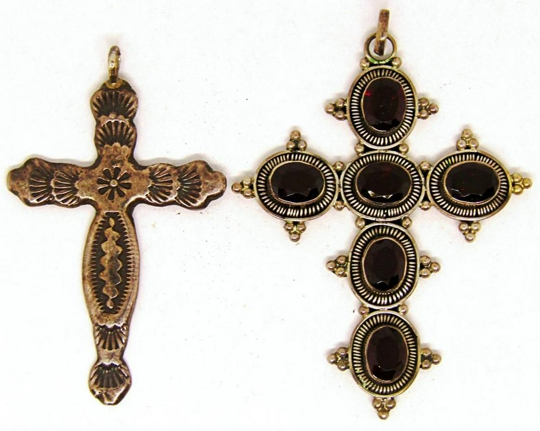 2-VINTAGE STERLING CROSS PENDANTS (1)WITH (1 of 4)