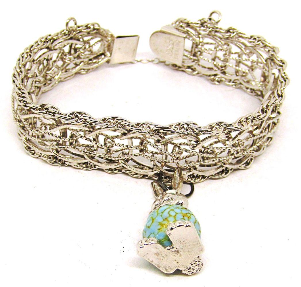 VINTAGE STERLING CHARM BRACELET WITH BUNNY: CHARM (CHARM IS NOT 925)-TOTAL 20 DWT