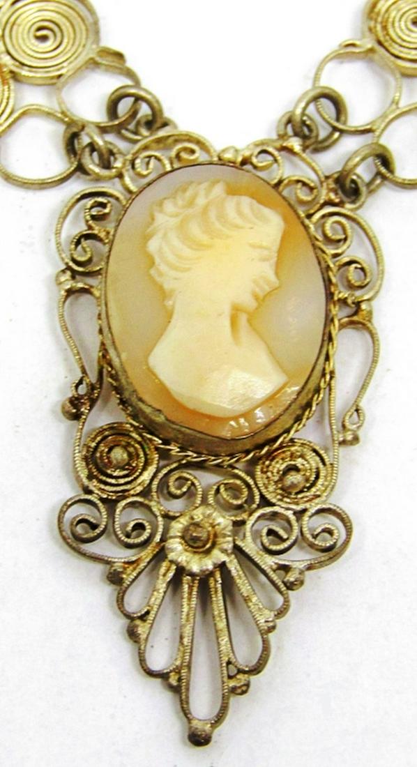 VINTAGE STERLING CAMEO NECKLACE WITH RUBY (1 of 4)