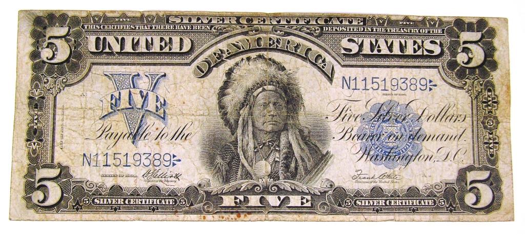 1899 $5 "INDIAN CHIEF" SILVER CERTIFICATE (1 of 2)