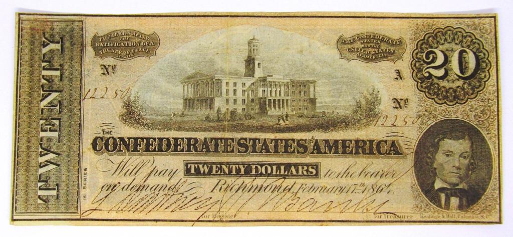 1864 $20 CONFEDERATE STATES of AMERICA: TWENTY DOLLARS - RICHMOND VA