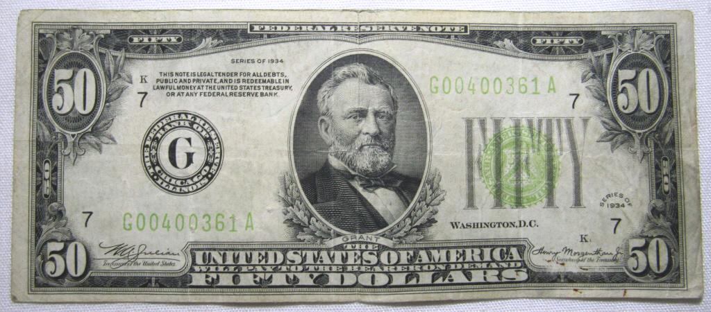 1934 $50 FEDERAL RESERVE NOTE CHICAGO IL (1 of 2)