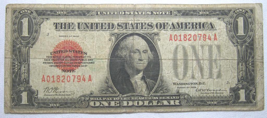 1928 $1 RED SEAL UNITED STATES NOTE (1 of 2)