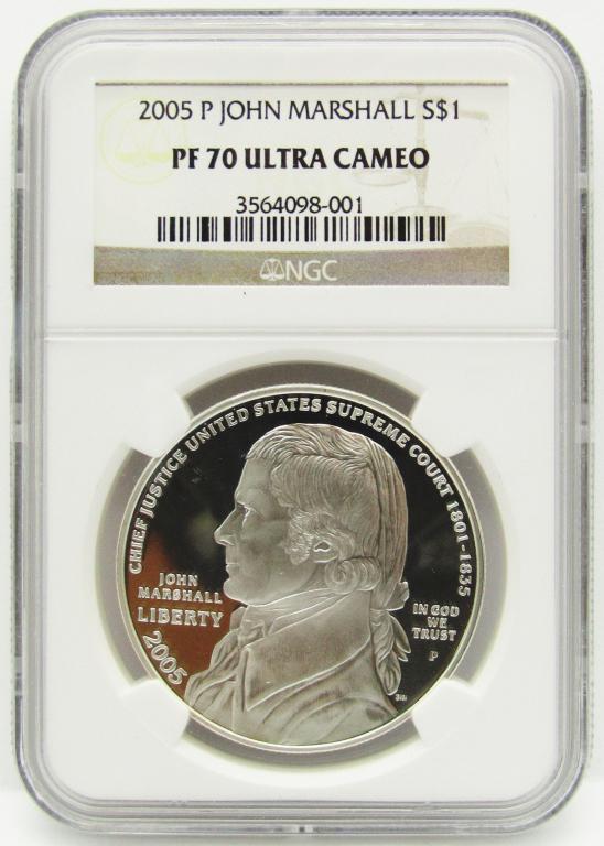 2005P JOHN MARSHALL SILVER COMM NGC PF70UC: COMMEMORATIVE SILVER PROOF DOLLAR