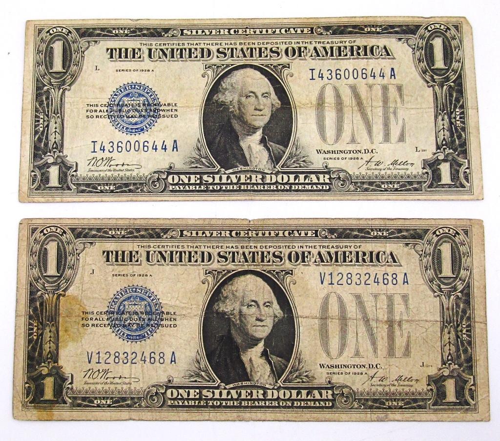 (2) 1928 "FUNNY BACK" SILVER CERTS (1 of 2)