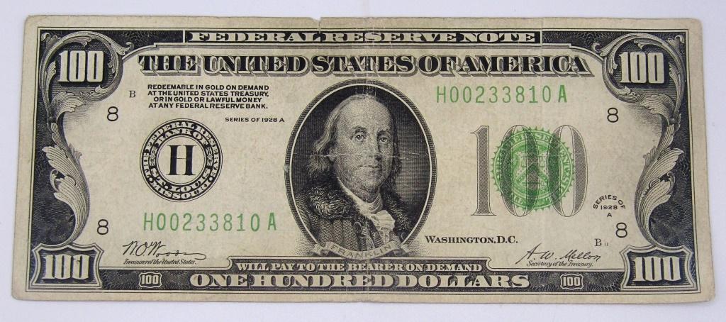 1928 $100 FED RSV NOTE REDEEMABLE IN GOLD (1 of 2)