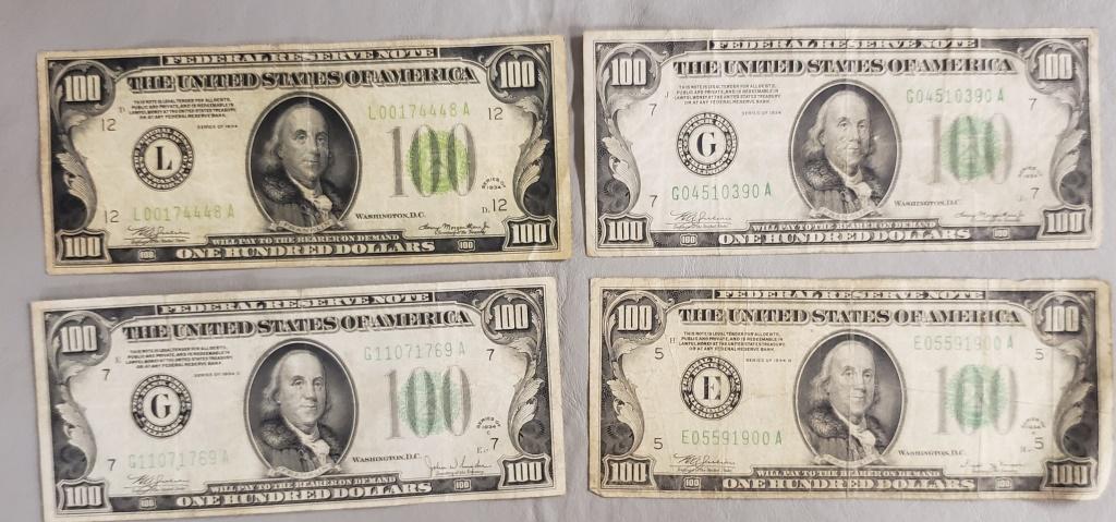 (4) 1934's $100 FEDERAL RESERVE NOTES (1 of 2)