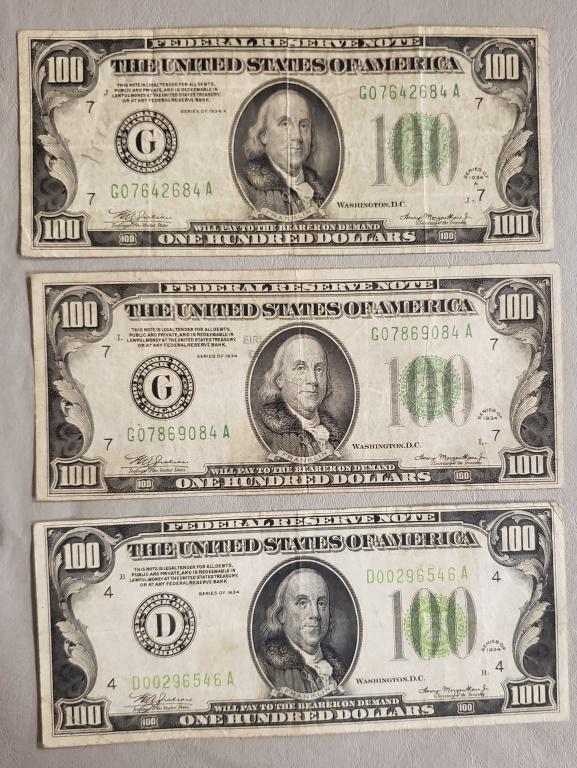 (3) 1934 $100 FEDERAL RESERVE NOTES (1 of 2)