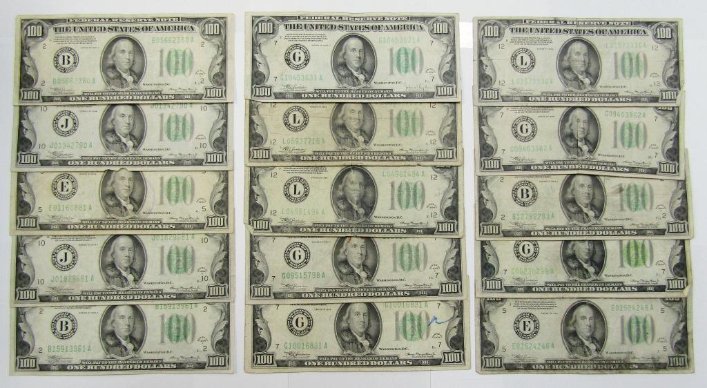 (15) 1934 $100 FEDERAL RESERVE NOTES (1 of 5)