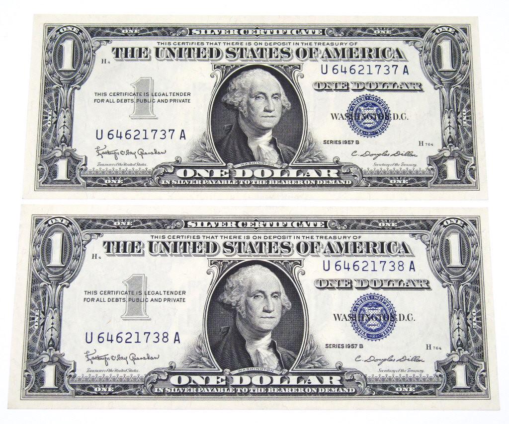(2) $1 SILVER CERTS CONSECUTIVE NUMBER (1 of 3)