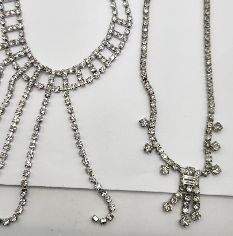 2-VTG SILVER TONED RHINESTONE NECKLACES (1 of 3)