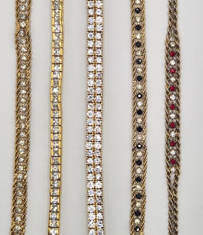 5-GOLD TONED RHINESTONE FASHION BRACELETS (1 of 3)
