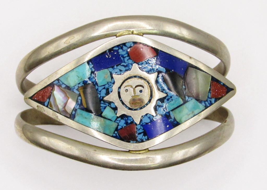 MEXICO STERLING SPLIT SHANK CUFF WITH SUN (1 of 3)