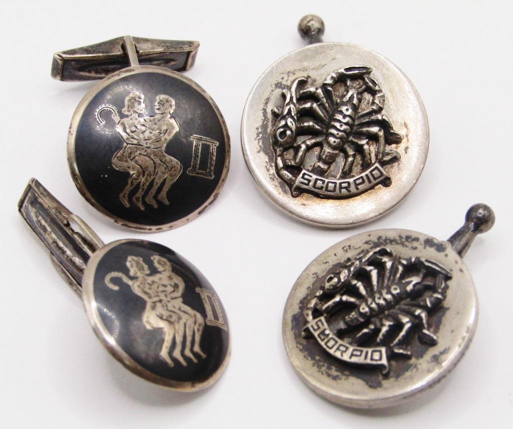 2-PAIRS OF VTG MEN'S STERLING ZODIAC CUFF LINKS (1 of 4)