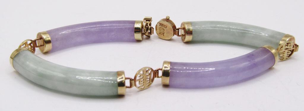 14K GREEN AND PURPLE BRACELET (JADE?) (1 of 4)
