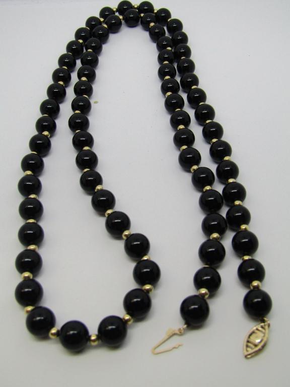 14K GOLD BEADED NECKLACE BLACK/GOLD BEADS (1 of 3)