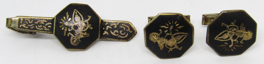 SET! SIAM STERLING PAIR OF CUFF LINKS WITH (1 of 4)