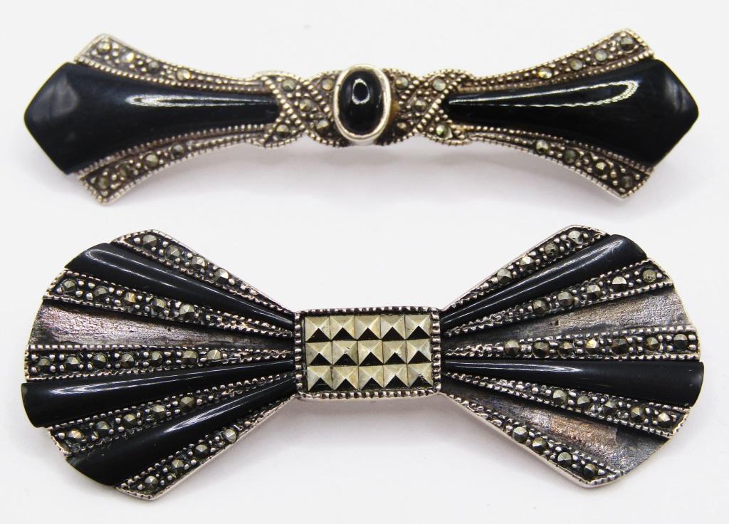 (2) MARCASITE & BLACK ONYX STERLING PINS (1 of 4)
