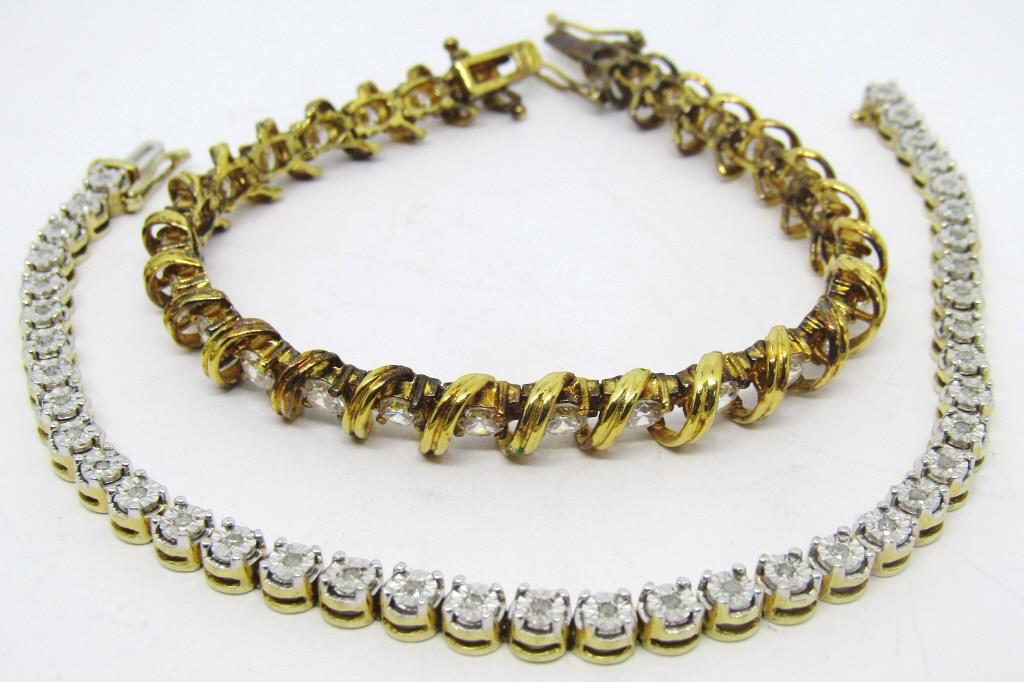 2-STERLING GOLD TONED TENNIS BRACELETS (1 of 3)