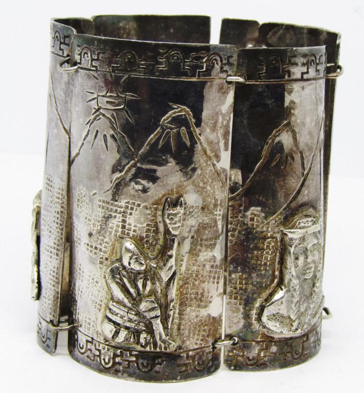 VINTAGE INDONESIA STERLING PANEL BRACELET (1 of 5)