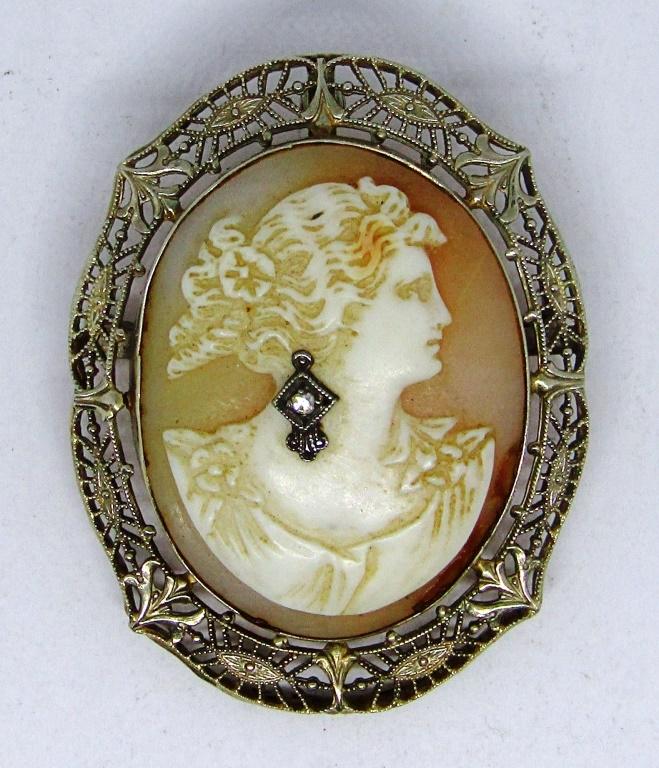 14K OB Otsby Barton Filigree Cameo (1 of 2)