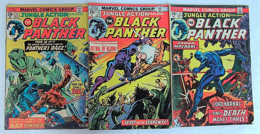 (3) MARVEL JUNGLE ACTION BLACK PANTHER COMICS!: #11 - BARON MACABRE, #16 - RITUAL OF BLOOD, #17 - PANTHERS RAGE!