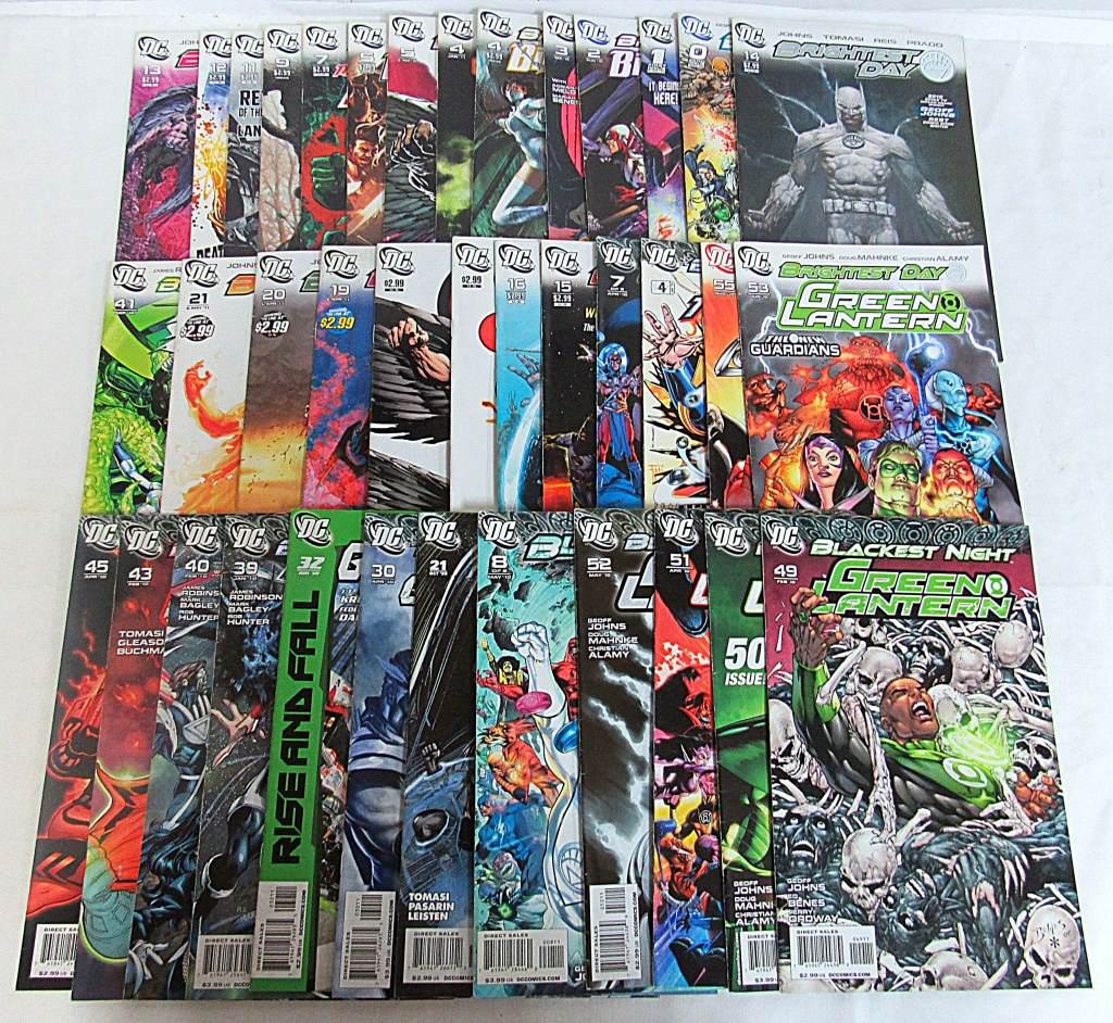 (38) DC Bightest Day and Blackest Night Mix: Includes (14) Blackest Night comics assorted issues #4-52 (2010), and (24) Mixed Brightest Day comics assorted issues #0-55 including #0 and #1 issues, and #14 issue with first appearance of Batman as