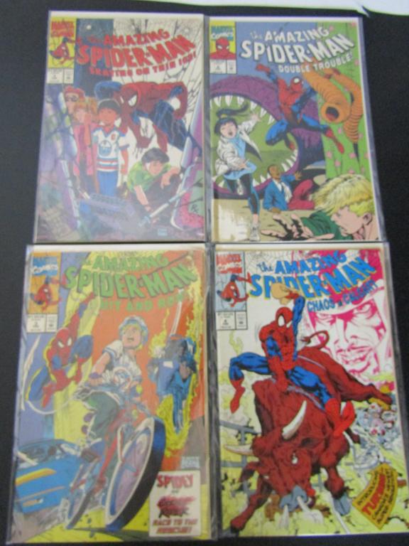 (4) The Amazing Spider-Man 1990-1992; Marvel: Skating on Thin Ice, Double Trouble, Hit and Run, Chaos in Calgary; Marvel Comics.