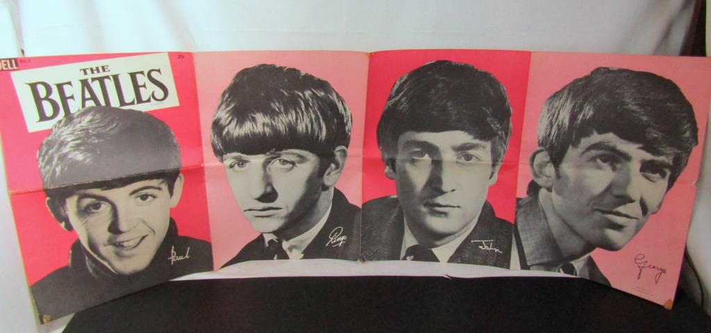 Vintage 1964 The Beatles: Dell Poster The Fab Four 53" x 19" - old masking dried tape on corners