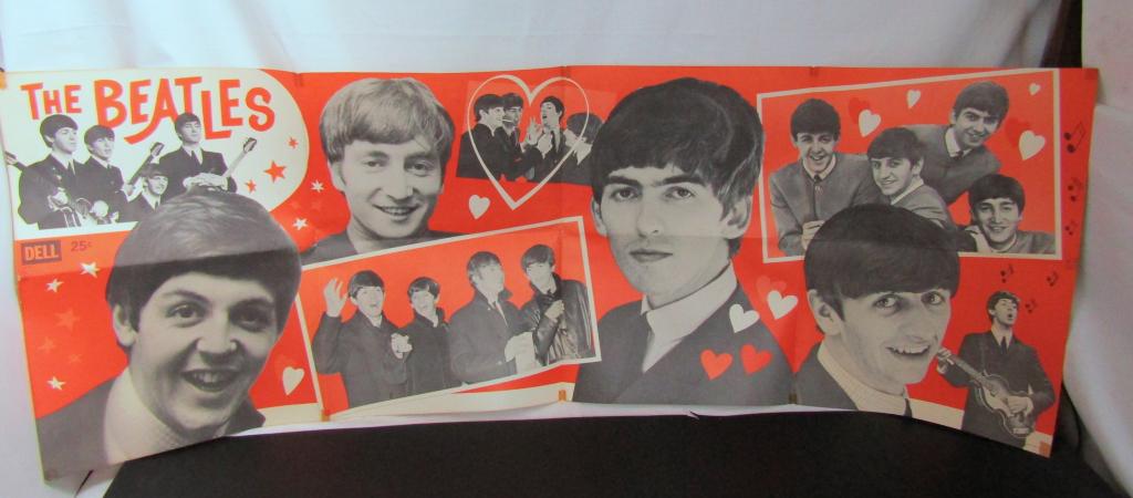 Vintage 1964 The Beatles: Dell Poster The Fab Four 53" x 19" - old masking dried tape on corners