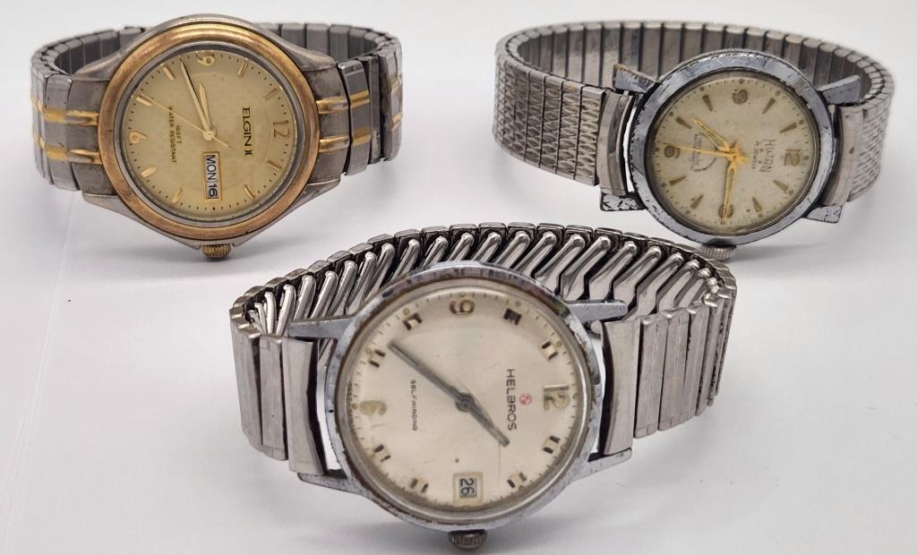 3-VINTAGE MEN'S SILVER TONED WRISTWATCHES: (1 of 8)