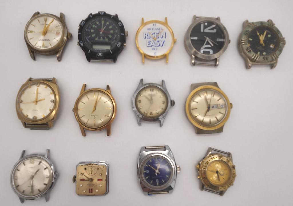 13-VINTAGE MEN'S WATCH FACES: TIMEX-GRUEN-: CHRONOGRAPH-JUVENIA-& MORE! ALL WATCH FACES UNTESTED