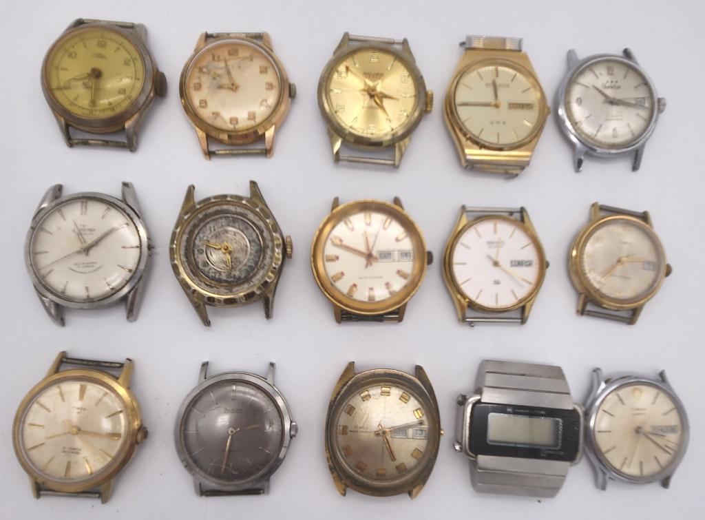 15-VINTAGE MEN'S WATCH FACES: WITTNAUER-: SEIKO-ROUAN-DIGITAL-ELGIN-GENEVA & MORE! ALL WATCH FACES UNTESTED