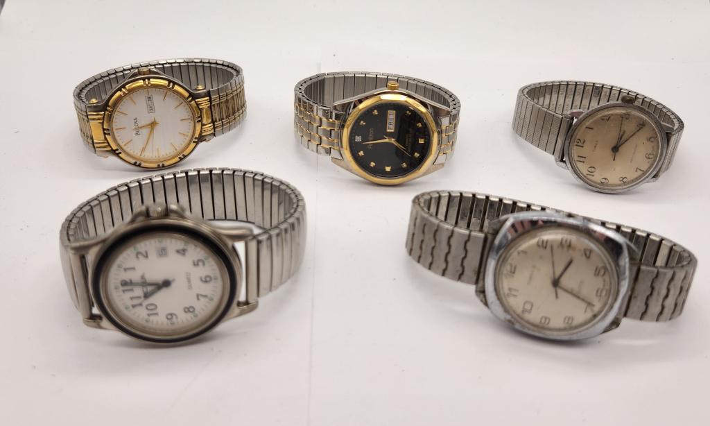 5-SILVER TONED MEN'S WRISTWATCHES PARTS/REPAIR (1 of 12)