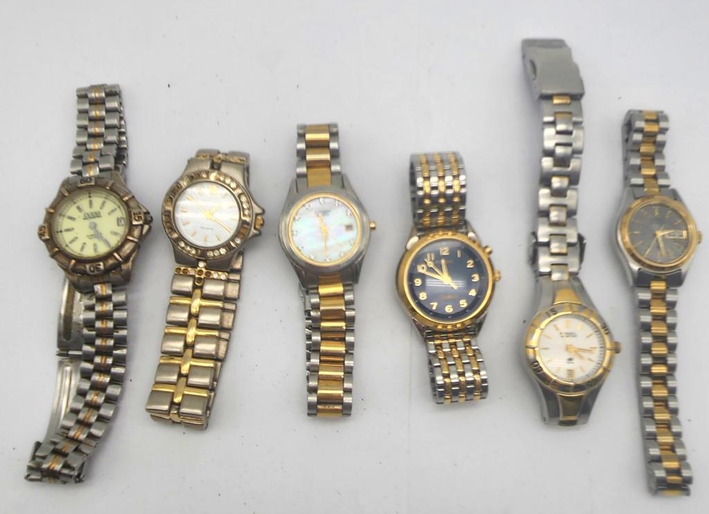 6-VTG MEN'S THIN WRISTWATCHES: FOSSIL-: GUESS-CITIZEN-LINGENWORLD & MORE! ALL WATCHES UNTESTED