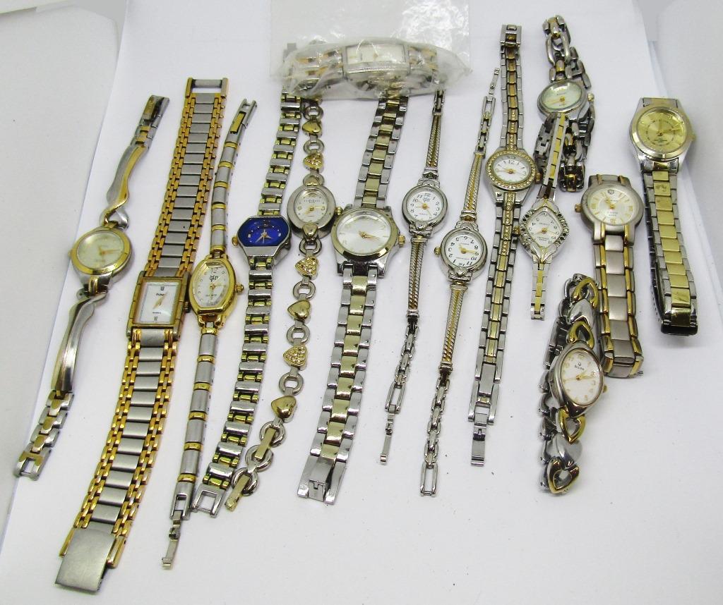 15 Silver and Gold Tone Womens Watches: UNTESTED. Express, Gloria Vanderbilt, Pulsar,Paul Jordin, Anne Klein, Relic,Bulova,Sarah Coventry,Sekio