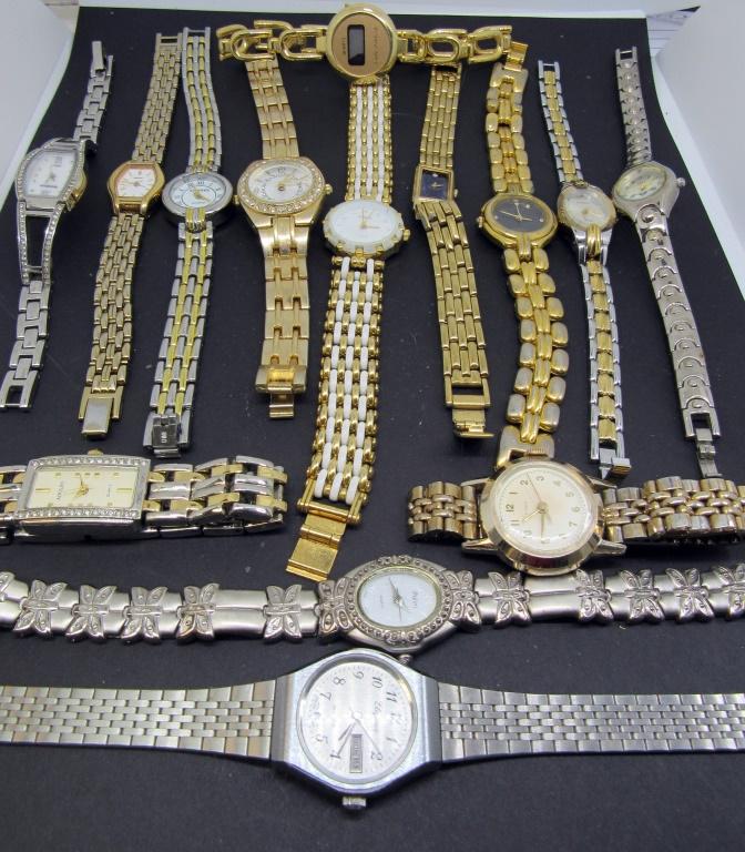14 VINTAGE LADIES WRIST WATCHES!: ARMITRON, SEIKO, ST.MARIN, ADOLFO, POLINI, ELEGENCE, TIMEX; UNTESTED!