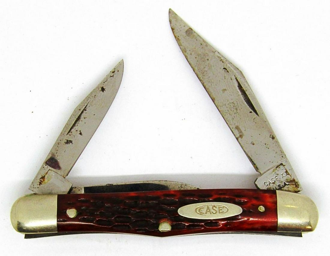 Case XX 6308 Whittler 1965-1969 Red Bone Handle: Folding 3 Blade Pocket Knife; Good Snap, No Wobble!