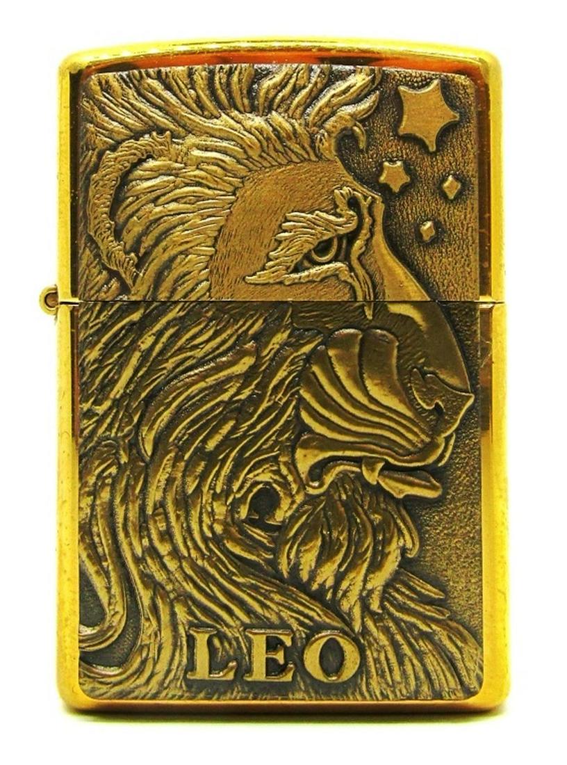 1999 LEO LION BRASS ZIPPO HOROSCOPE LIGHTER!: RARE UNSTRUCK WITH BOX