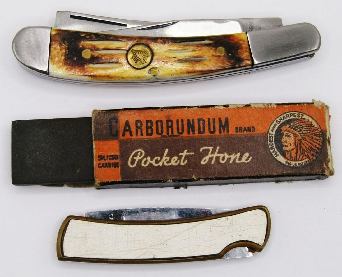 (2) Vintage NIB Pocket Knives & One Pocket Hone! (1 of 3)