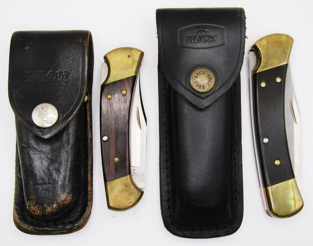 (2) Buck Pocketknives with Leather Sheath - 110 & (1 of 6)