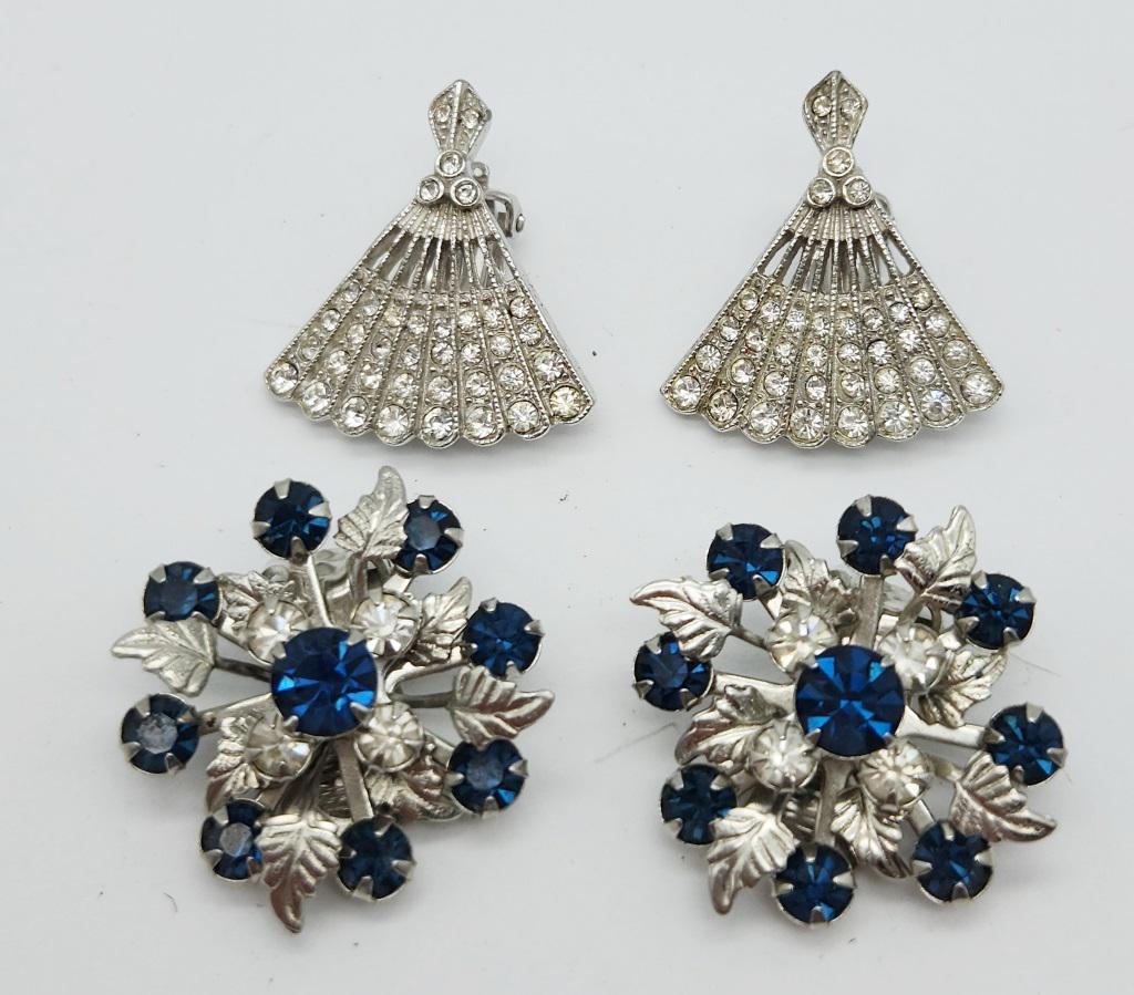 2-PAIRS OF VTG SILVER TONED RHINESTONE EARRINGS (1 of 2)